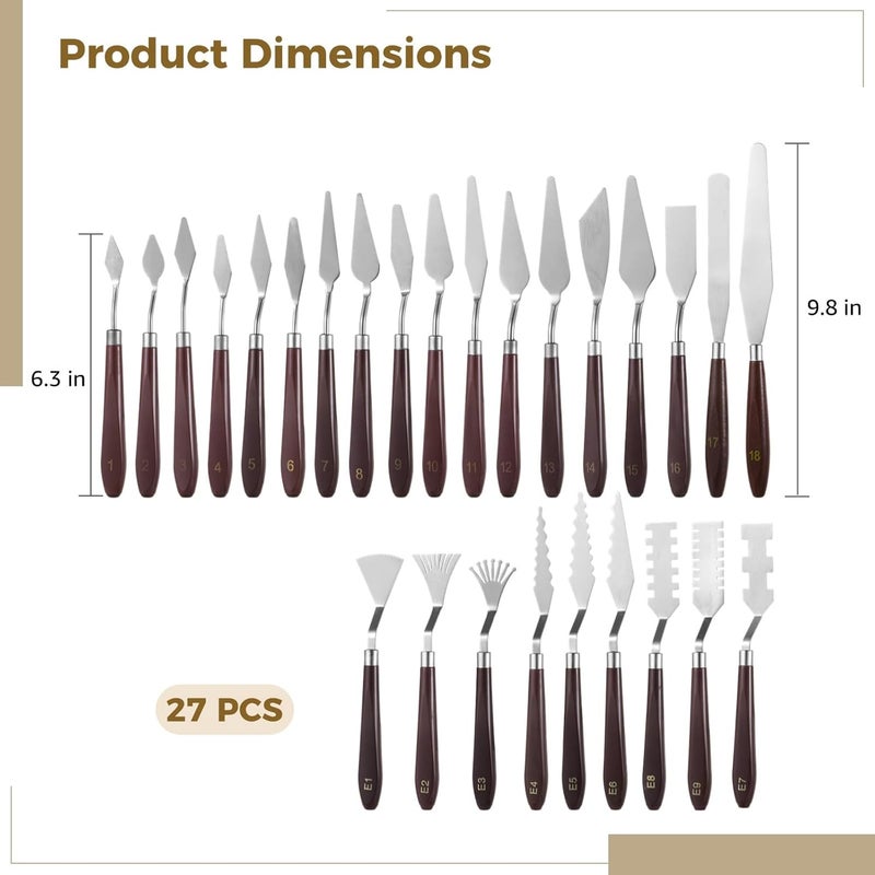 Homaisson 27 PCS Palette Knife Set, Palette Knives Spatula Set, Stainless Steel Palette Tool with Wooden Handle, Painting Spatulas for Color Mixing Texturing - Image 4